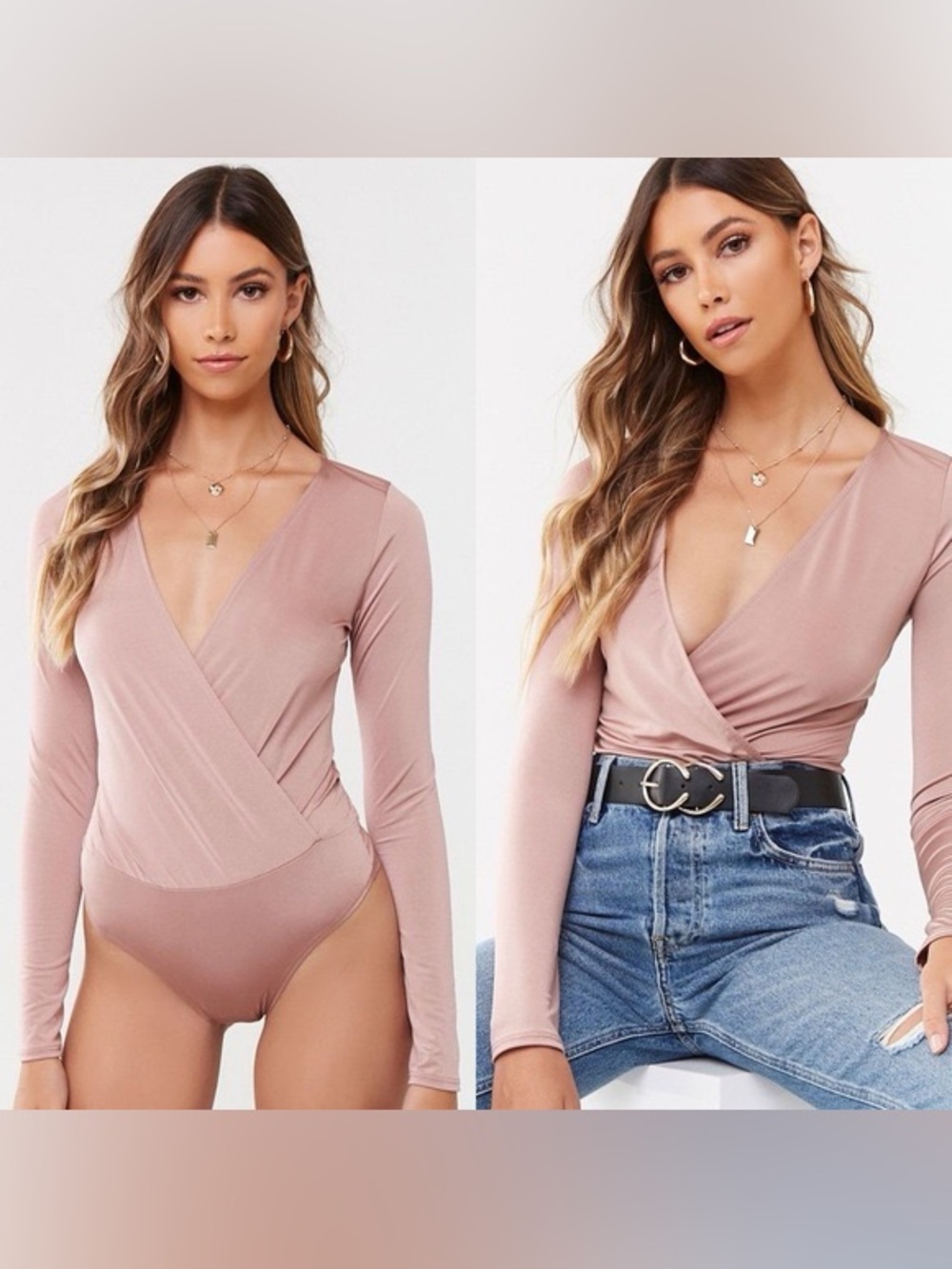 ✨Day G Blush Pink Wrap Long-Sleeve Bodysuit